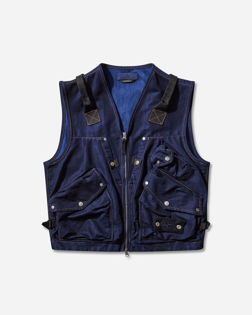 Vesta Stone Island Polypropylene Denim Light Zip Multi-Pocket Utility Vest Rinsed Modrá | K2S15-G100016-S00J2 VJ201