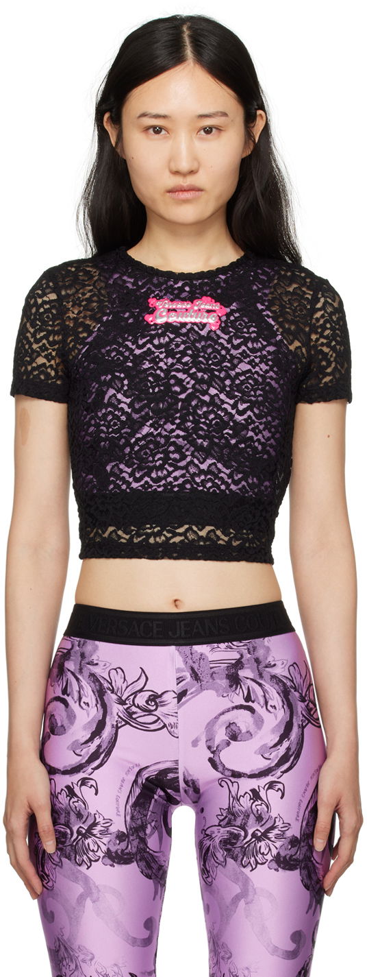 Crop Top Versace Patch T-Shirt Čierna | E76HAH6B2_EJ0132, 0
