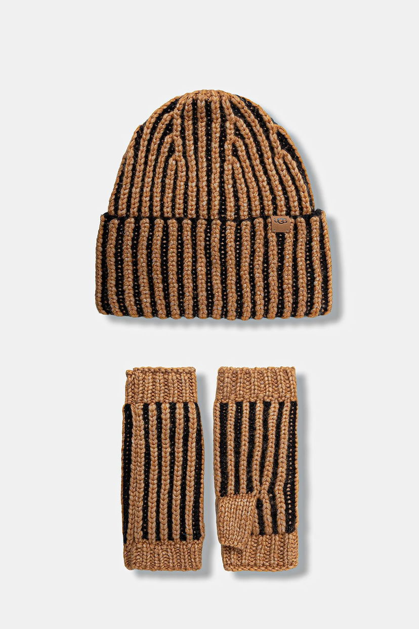Doplnky UGG CHUNKY Knitted Striped Wool Blend Hat and Fingerless Gloves Set Rôznofarebný | 103605