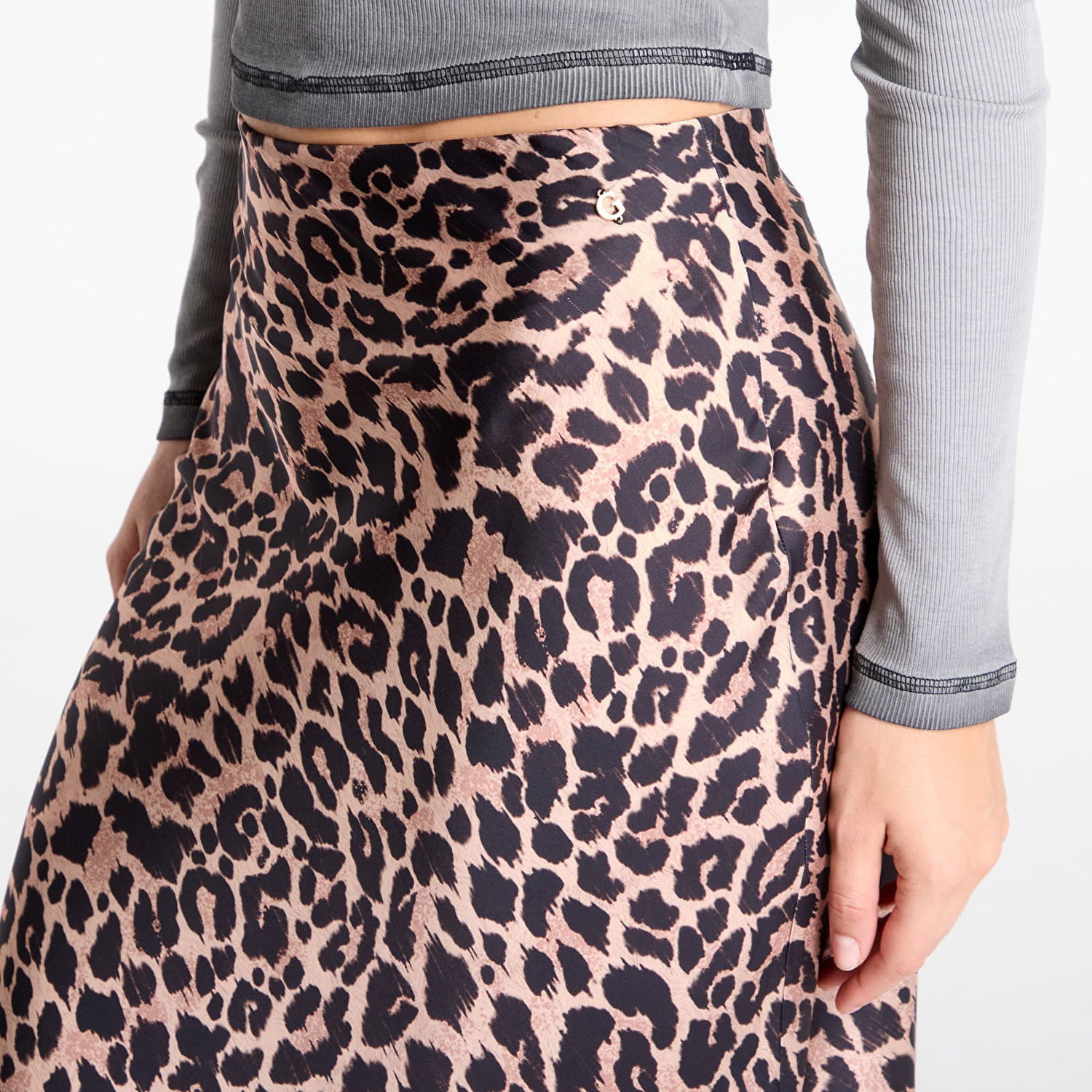 Sukňa GUESS GUESS Sibilla Long Satin Leopard Print Skirt Hnedá | W5YD55WF1T2-P1MO, 1