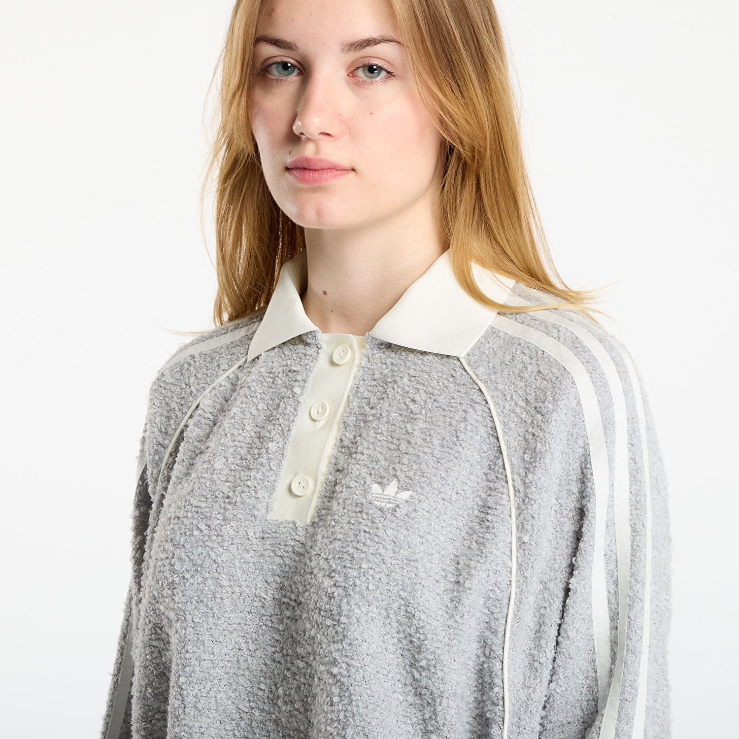 Mikina adidas Originals Terry Polo Crew Sweatshirt with Three Stripes Šedá | KS7791, 1