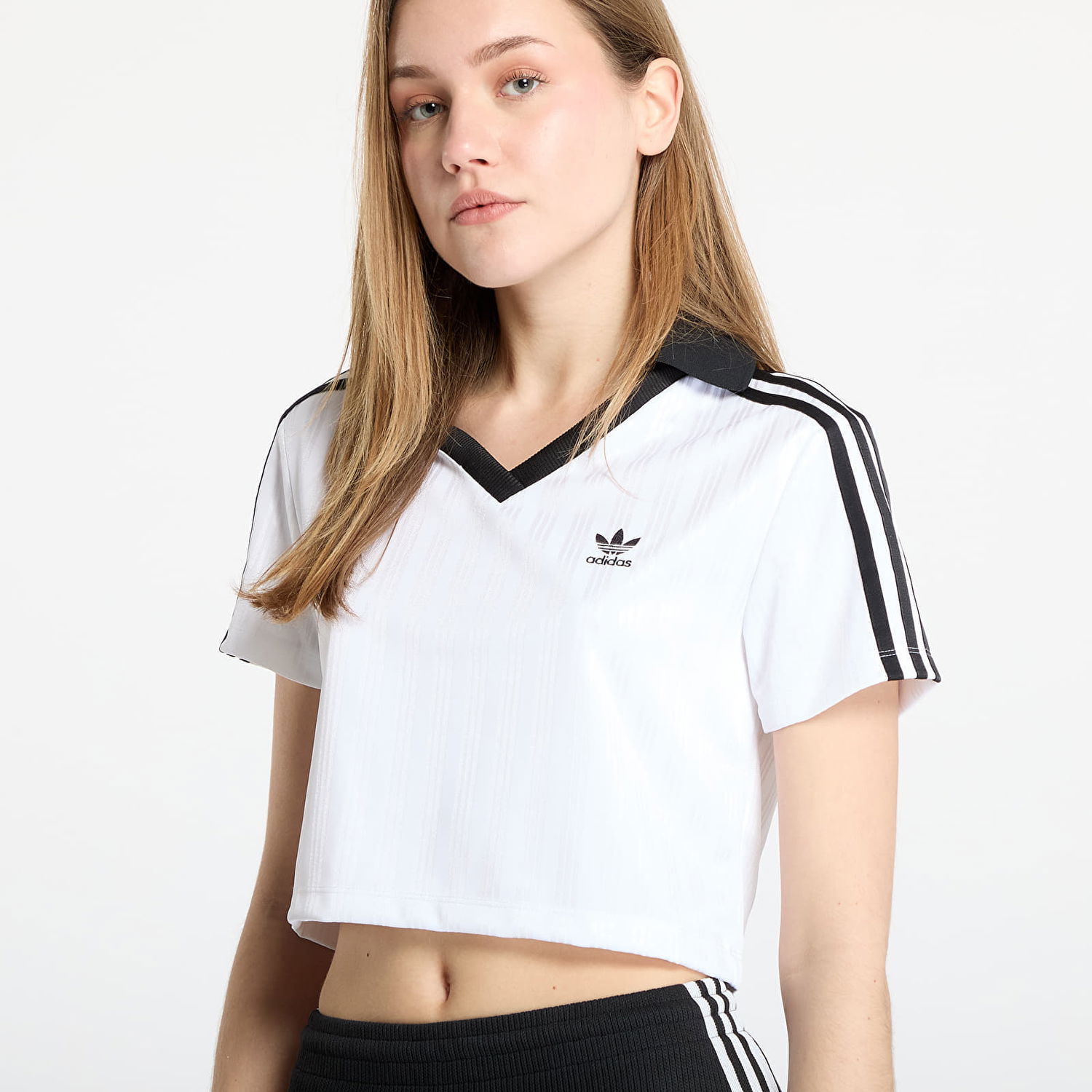Crop Top adidas Originals Cropped V-Neck Polo Shirt Biela | JD2608, 1