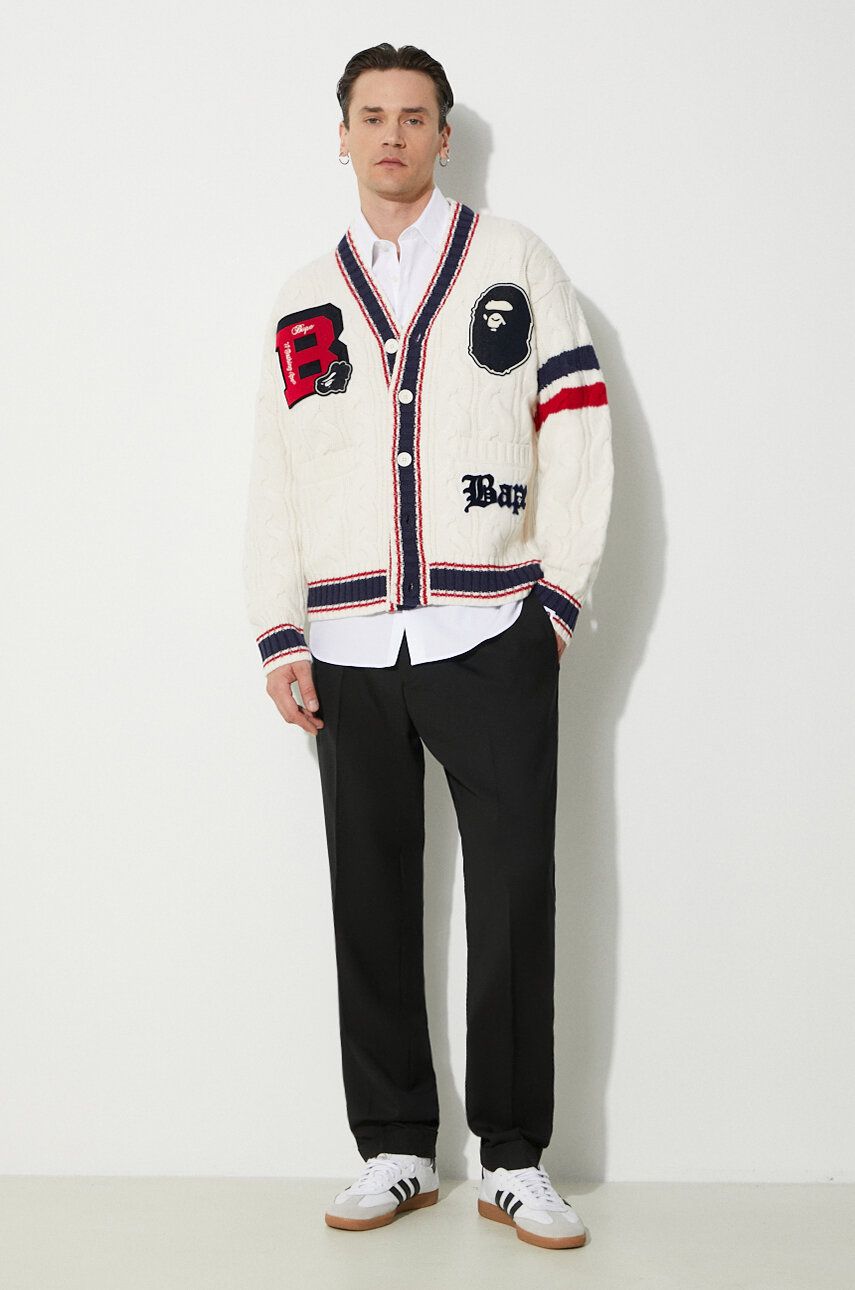 Sveter BAPE A Bathing Ape College Badges Knit Cardigan Biela | 1J80120051, 1