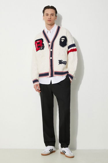 Sveter BAPE A Bathing Ape College Badges Knit Cardigan Biela | 1J80120051, 1