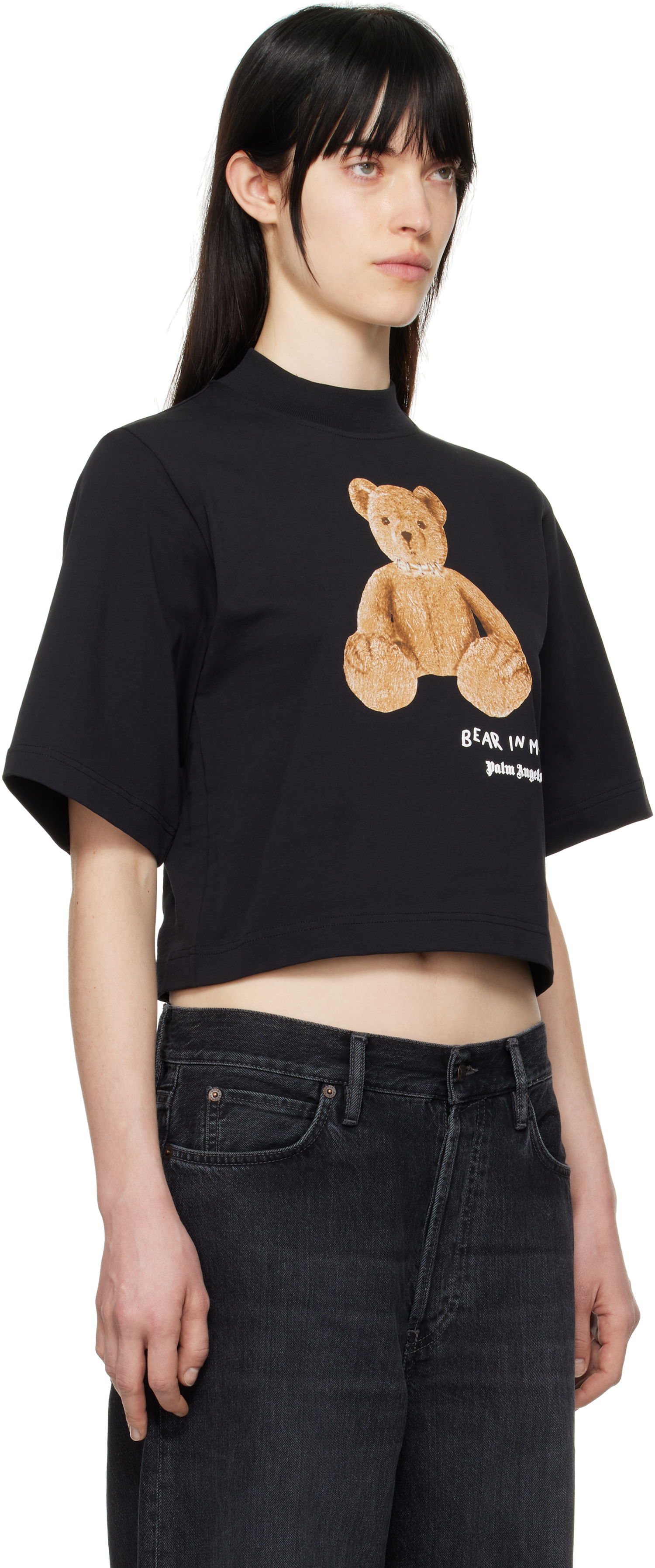 Crop Top Palm Angels Palm Angels 'Bear In Mind' Cropped T-Shirt Čierna | PWAA020S25JER0051060, 1