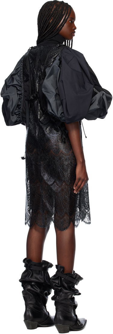 Šaty Junya Watanabe Junya Watanabe Scalloped Lace & Nylon Ripstop Midi Dress Čierna | JO-O023-051-1, 2