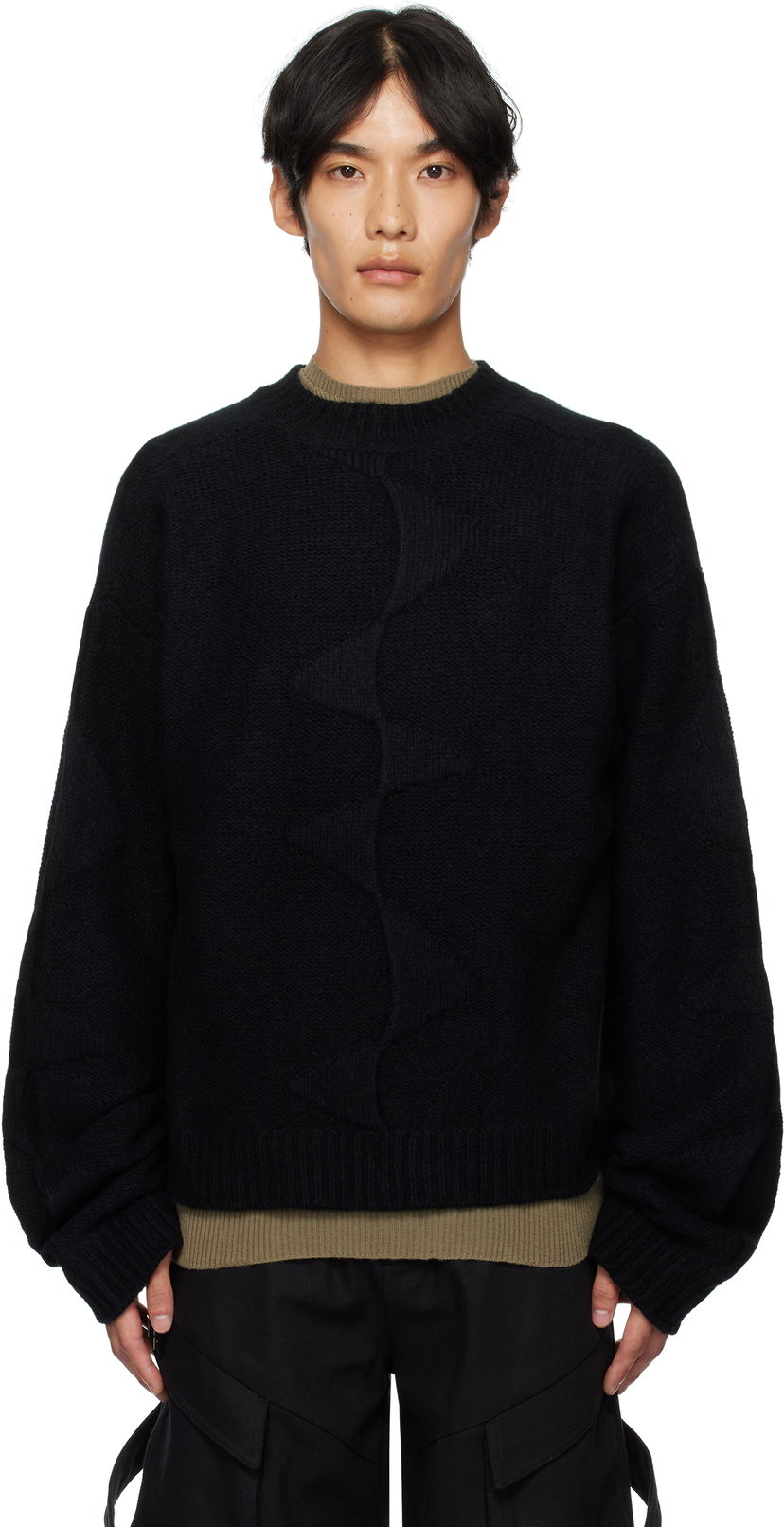 Sveter HELIOT EMIL HELIOT EMIL Cropped Spiral Knit Sweater Čierna | PREAW25_M_07_063_BLK01_CO
