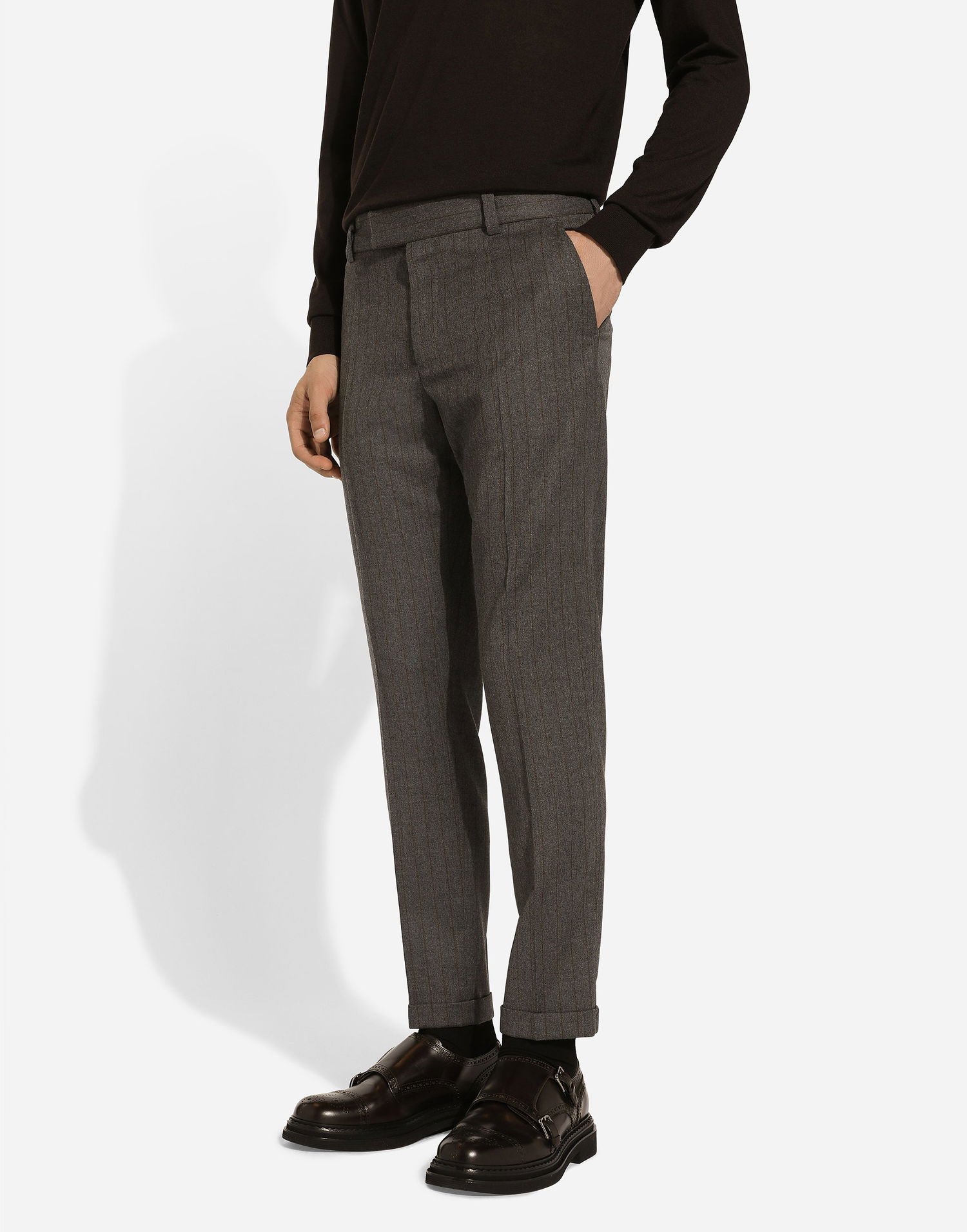 Nohavice Dolce & Gabbana Dolce & Gabbana Tailored Striped Flannel Pants Hnedá | GP09TTFRBDFS8051, 1