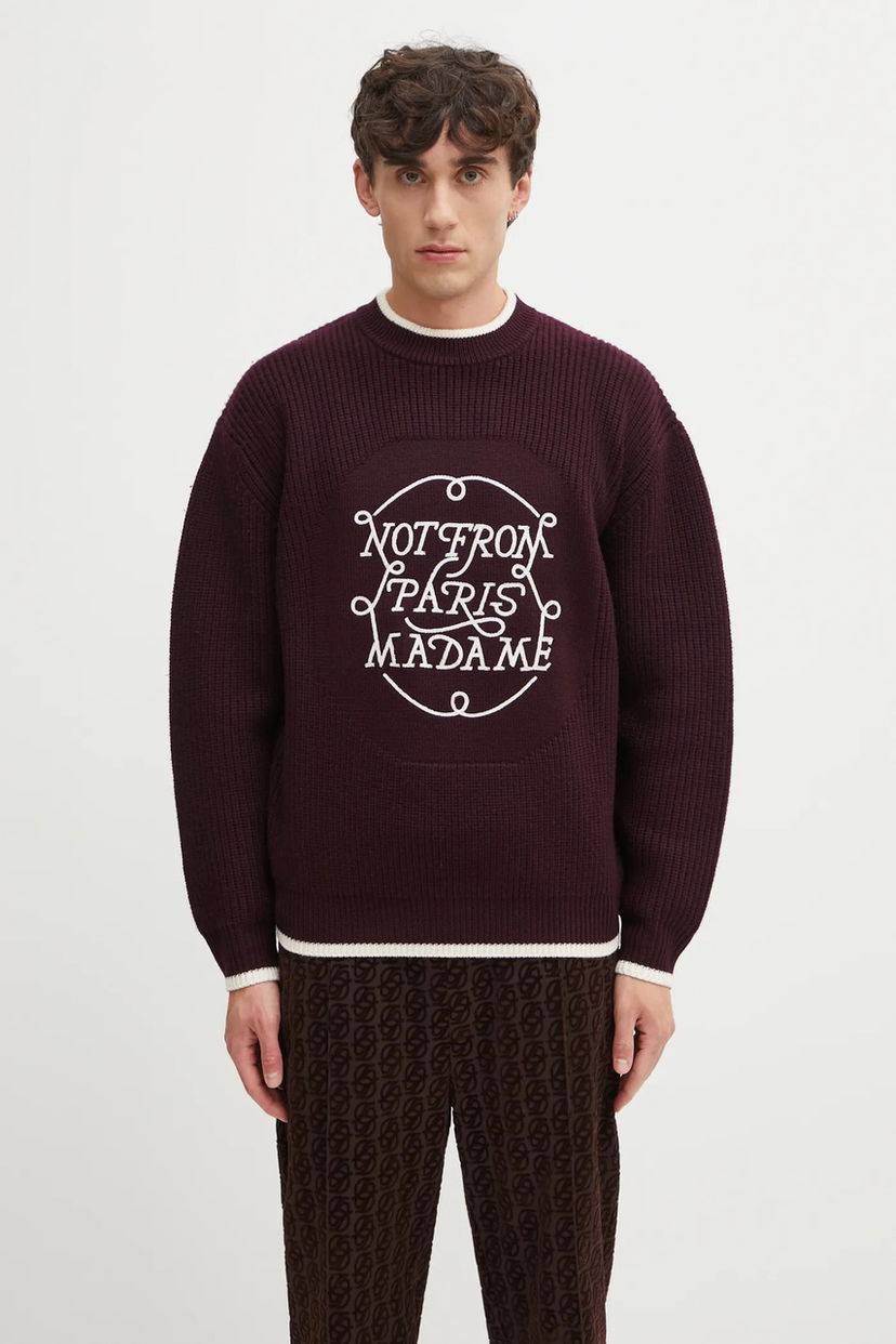 Sveter Drôle de Monsieur Slogan Ribbed Sweater Vínová | I.PO184.WO007
