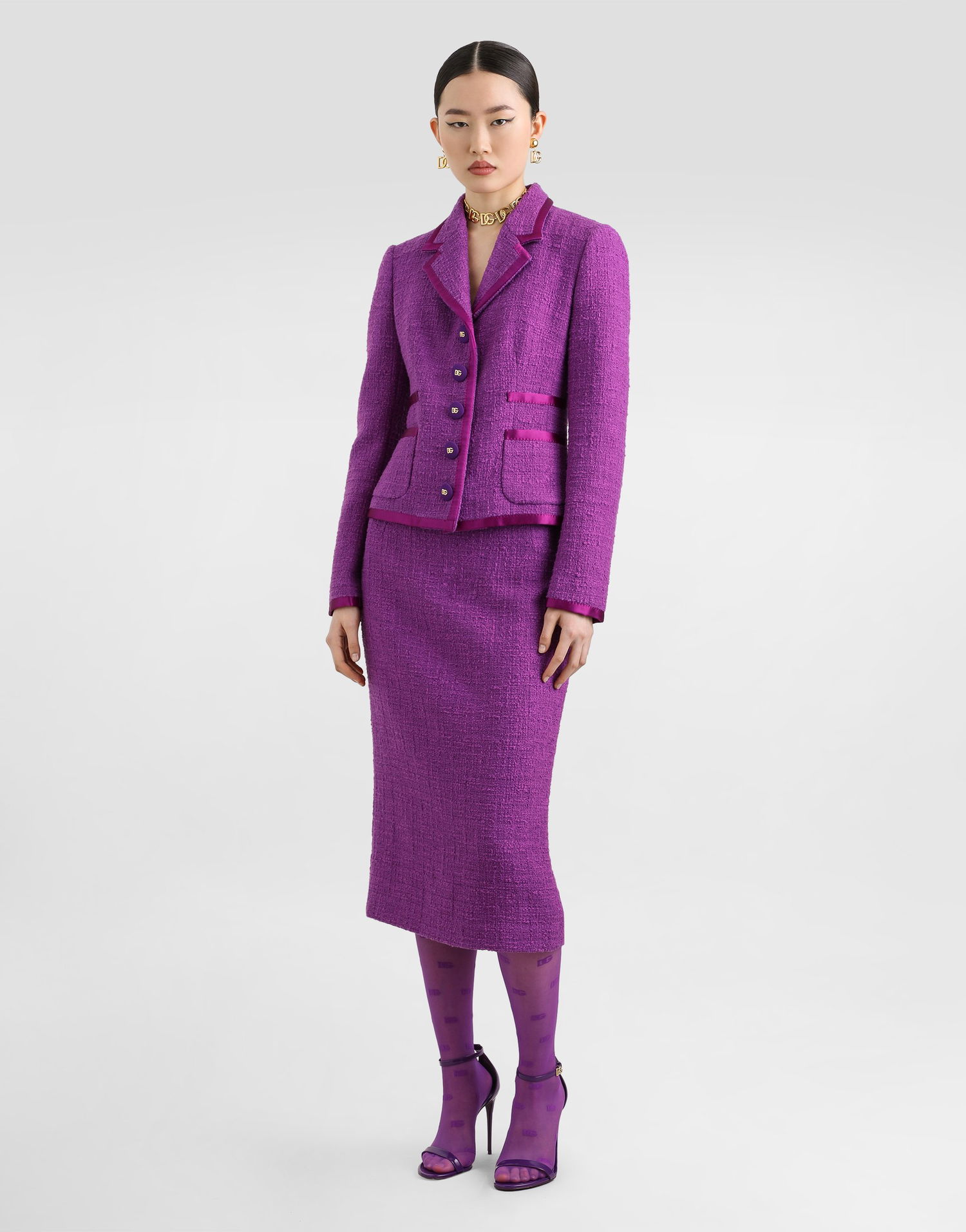 Sukňa Dolce & Gabbana Dolce & Gabbana Rachel Tweed Pencil Skirt Fialová | F4BBPTFMTACF0571, 1