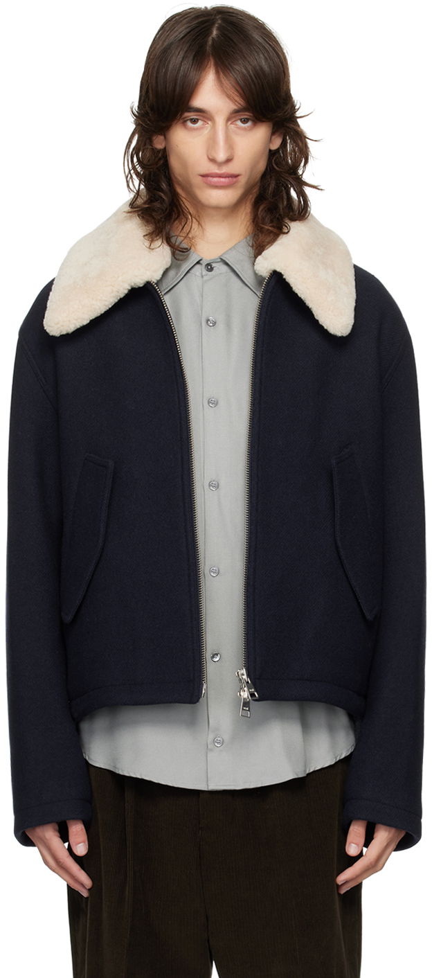 Bunda AMI Paris Navy Short Jacket Navy | HJK060.WV0049, 0