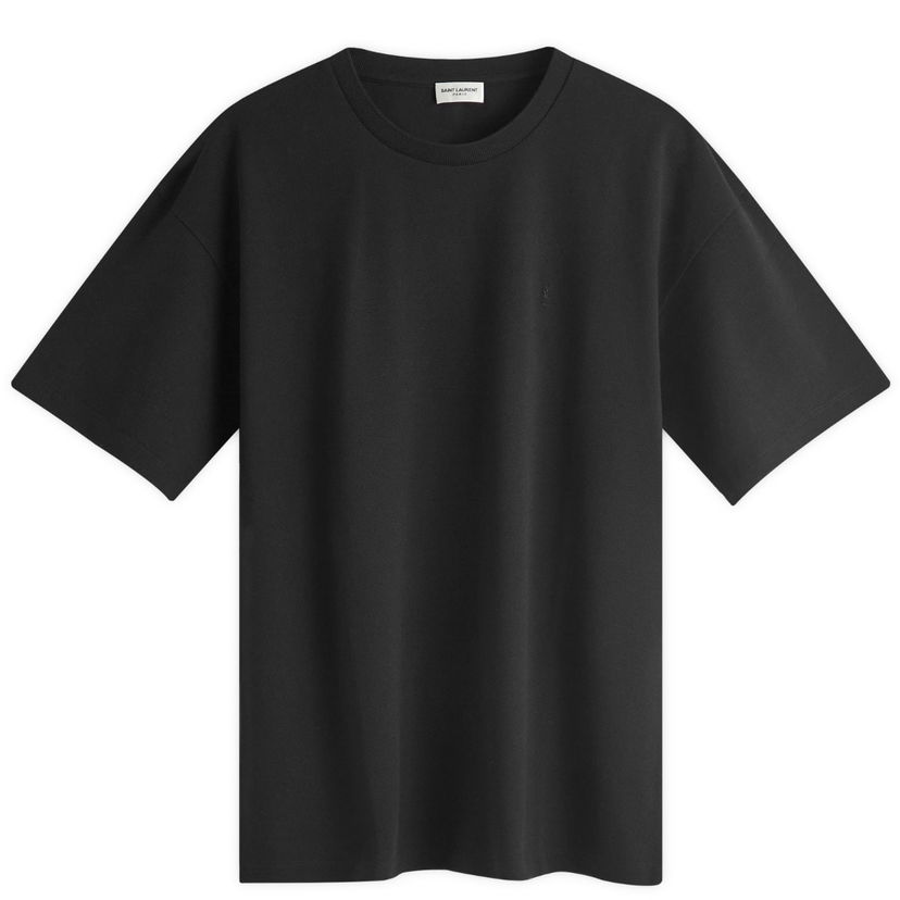 Tričko Saint Laurent Pique Logo T-Shirt Čierna | 781566-Y37HC-1000