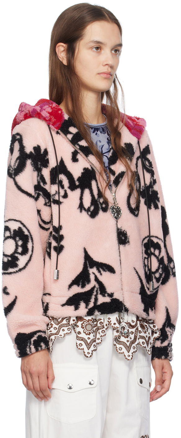 Mikina Chopova Lowena Jacquard-Graphic Fleece Zip-Up Hoodie Ružová | 5223, 1
