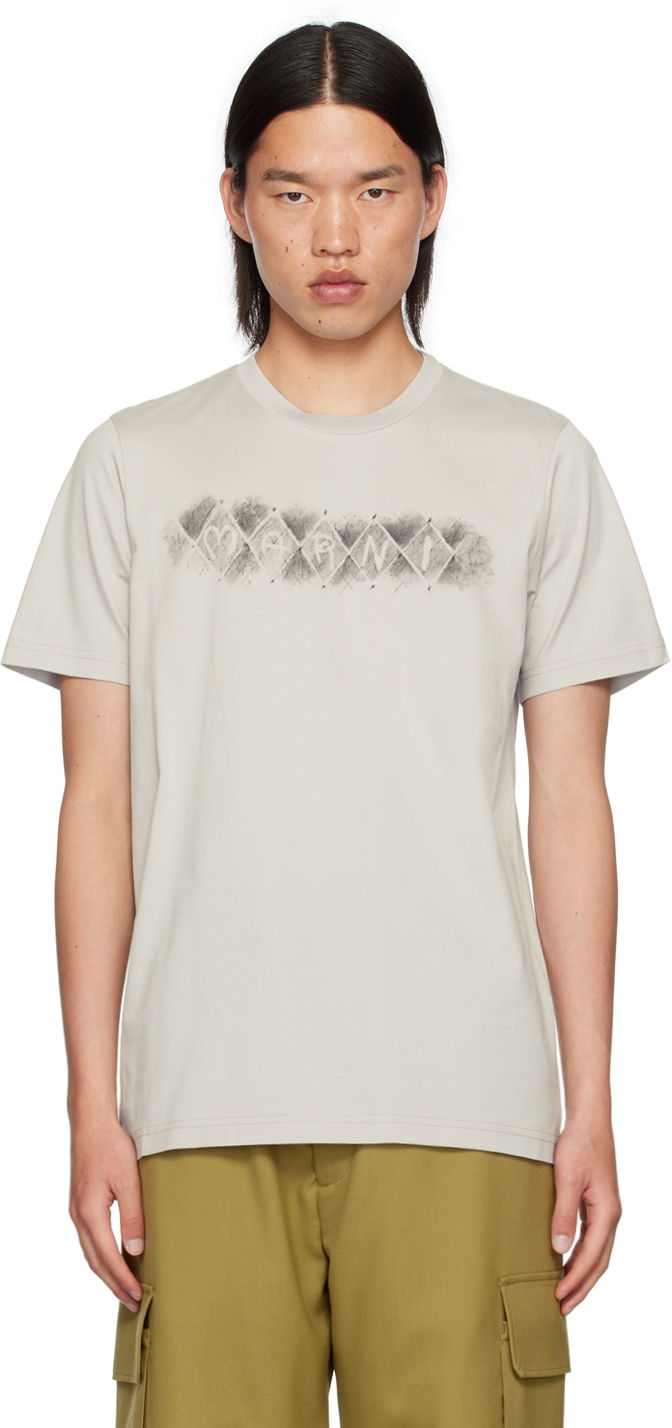 Tričko Marni Argyle Print T-Shirt Béžová | HUMU0198PV USCY11, 0