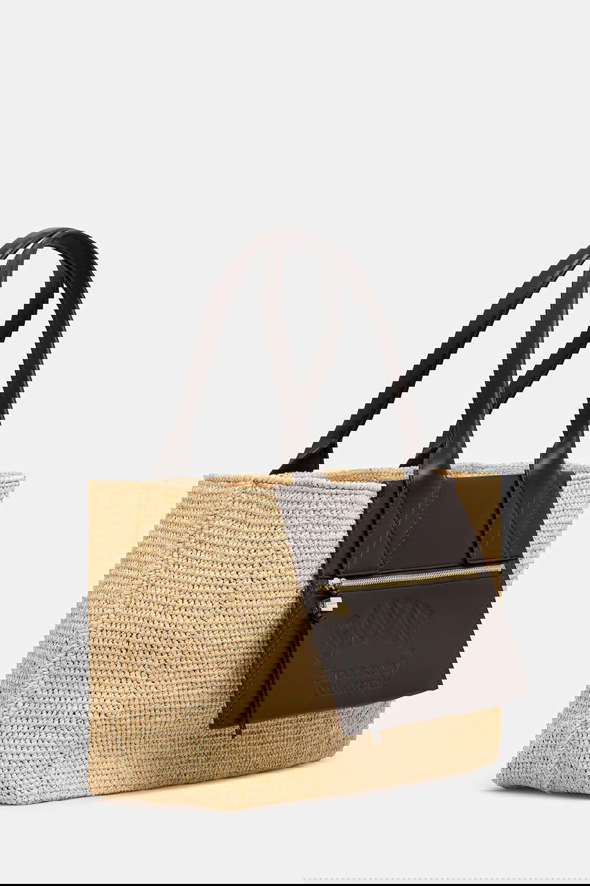 Tote bag GANNI GANNI Easy Shopper Medium Raffia Tote Bag Béžová | A6823, 1