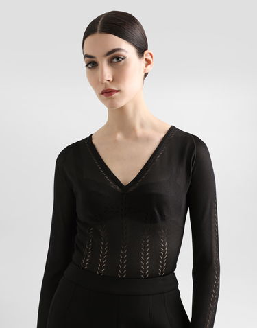 Sveter Dolce & Gabbana Dolce & Gabbana Silk V-Neck Sweater Čierna | FXY18TJBSLLN0000, 3
