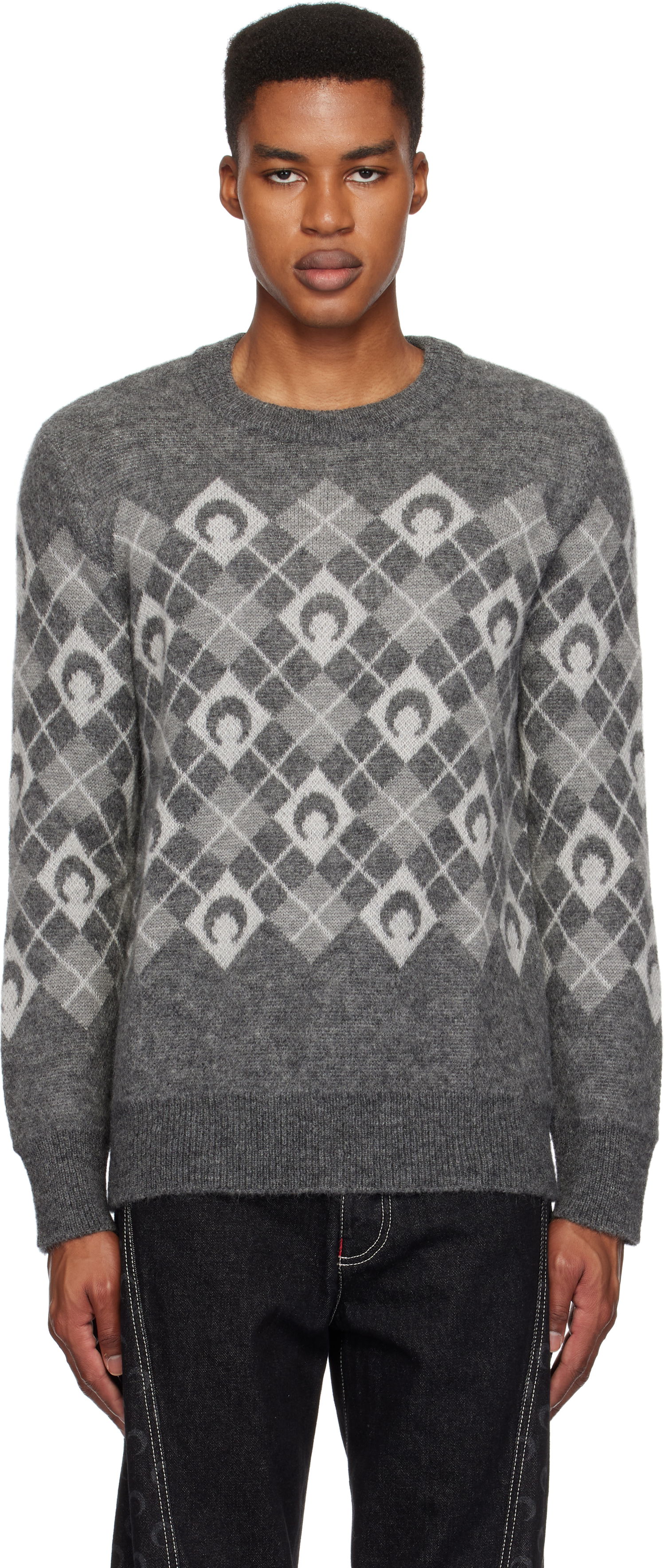 Sveter Marine Serre Argyle Knit Crewneck Sweater Šedá | MTK016A CKNI0522, 0