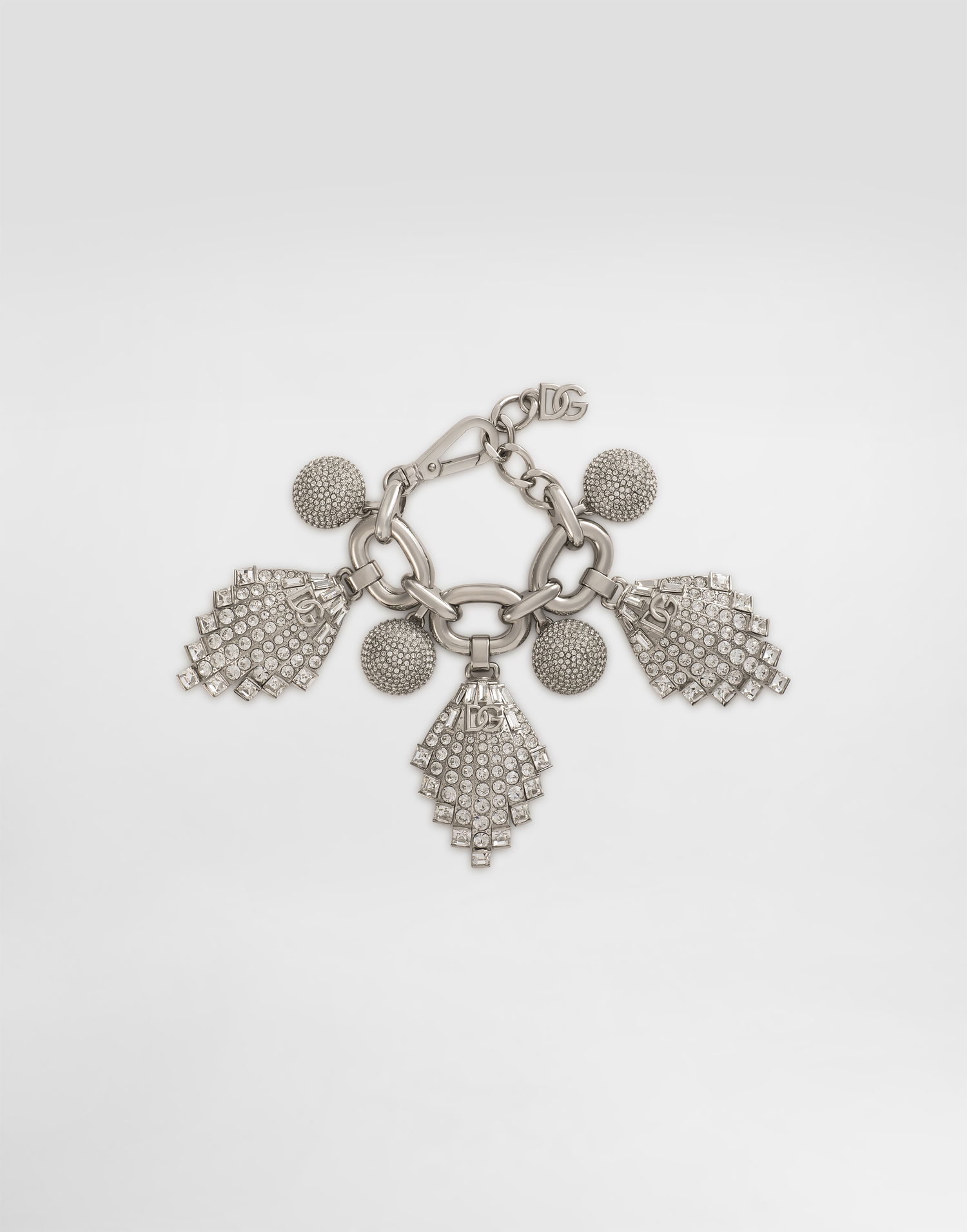 Náramok Dolce & Gabbana Dolce & Gabbana Rhinestone Maxi-Bracelet with Chain and DG Logo Metalická | WBR2E5W111187655, 0