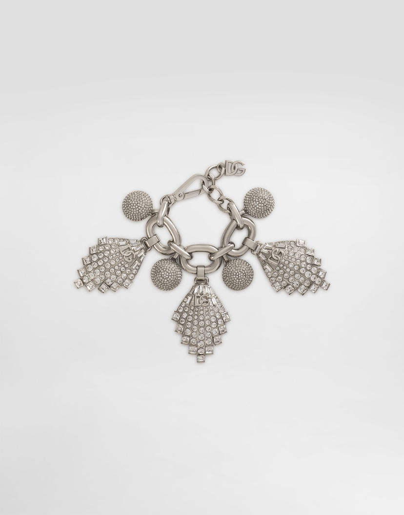 Náramok Dolce & Gabbana Dolce & Gabbana Rhinestone Maxi-Bracelet with Chain and DG Logo Metalická | WBR2E5W111187655