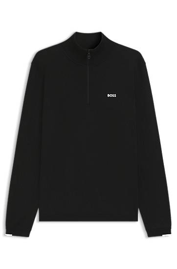 Sveter BOSS Zip-neck cotton sweater with logo print Čierna | 50541965, 0
