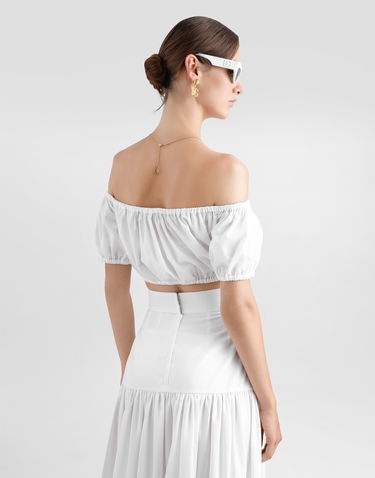 Crop Top Dolce & Gabbana Dolce & Gabbana Bardot-neck Cotton Top Biela | F755RTFU61AW0800, 3