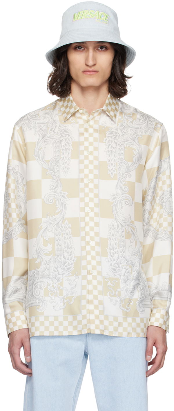 Beige & White Medusa Contrasto Shirt