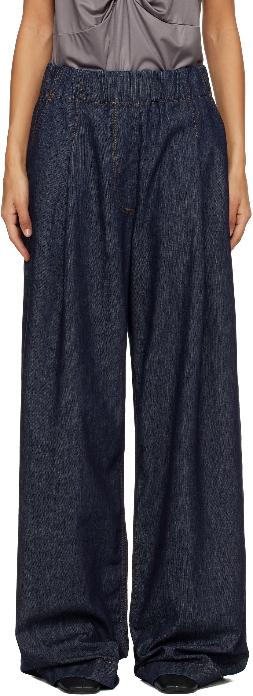 Džínsy Dries Van Noten Dries Van Noten Elasticated Waist Wide Leg Jeans Navy | 252-010936-2382