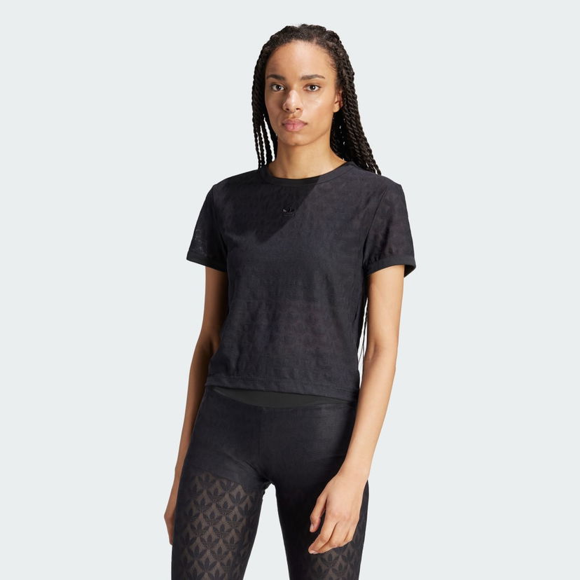 Tričko adidas Performance Fashion Monogram Lace Cropped Čierna | IT9723