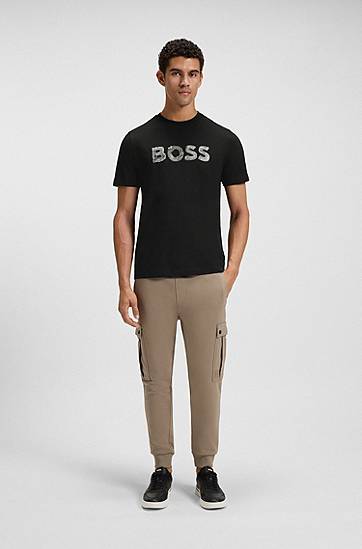 Tričko BOSS Regular-fit T-shirt in cotton with logo artwork Čierna | 50554616, 1