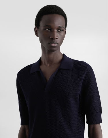 Polo tričko Dolce & Gabbana Dolce & Gabbana Micro-Pattern Cotton Polo Shirt Navy | GXZ73ZJBCGWB3681, 3