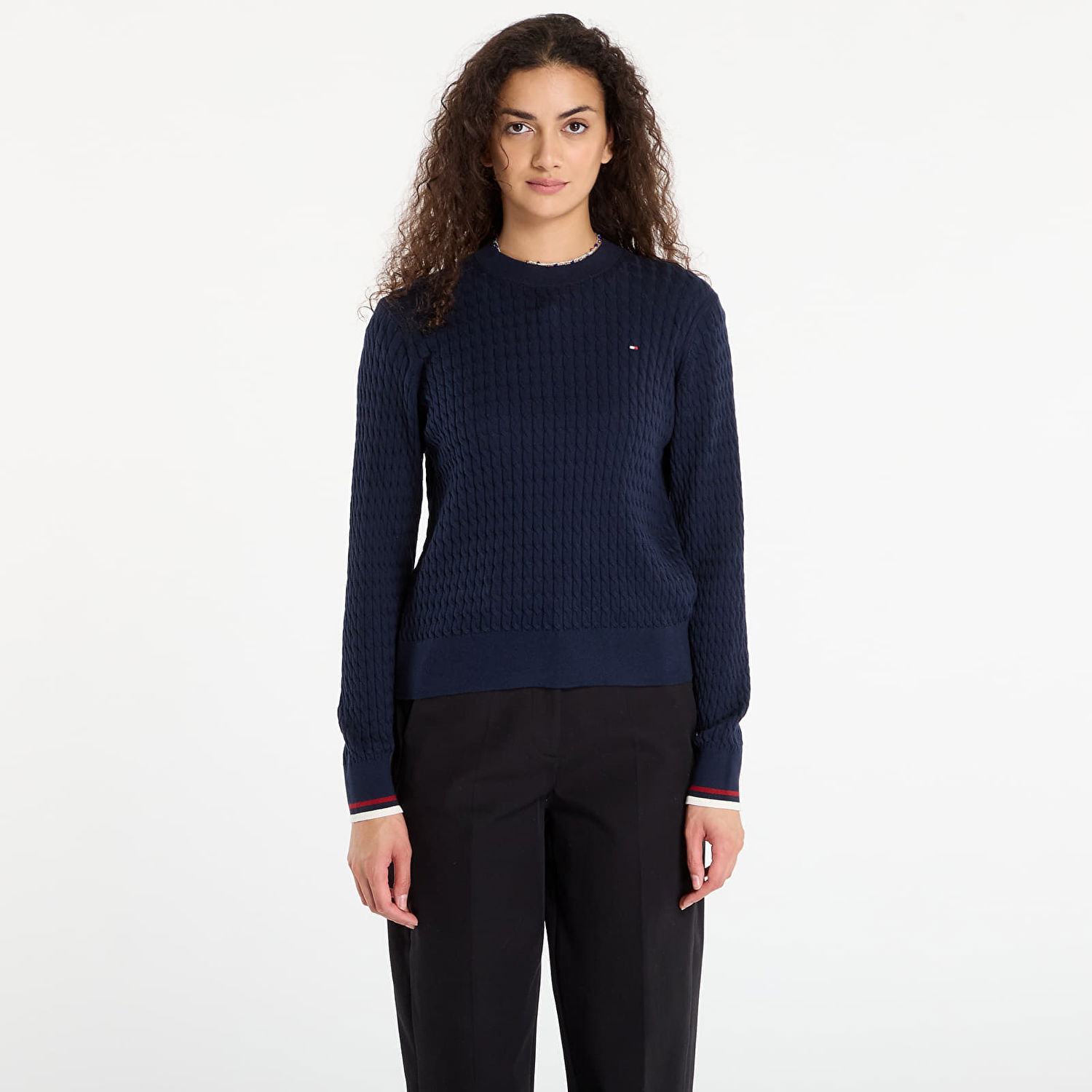 Sveter Tommy Hilfiger Tommy Hilfiger Cable Fine Knit Sweater Navy | WW0WW44993-0ZZ, 0
