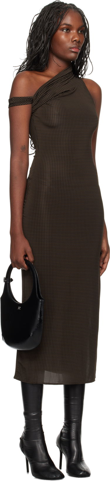 Šaty Courrèges Houndstooth Twist Midi Dress Hnedá | 324JRO450PR0078, 1