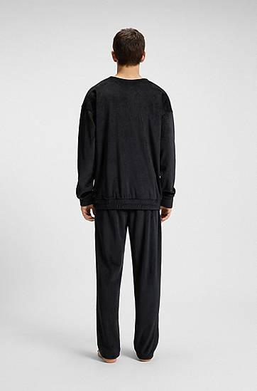 Tepláky BOSS Ribbed-velvet Drawstring Tracksuit Bottoms with Stacked Logo Label Čierna | 50549838, 1