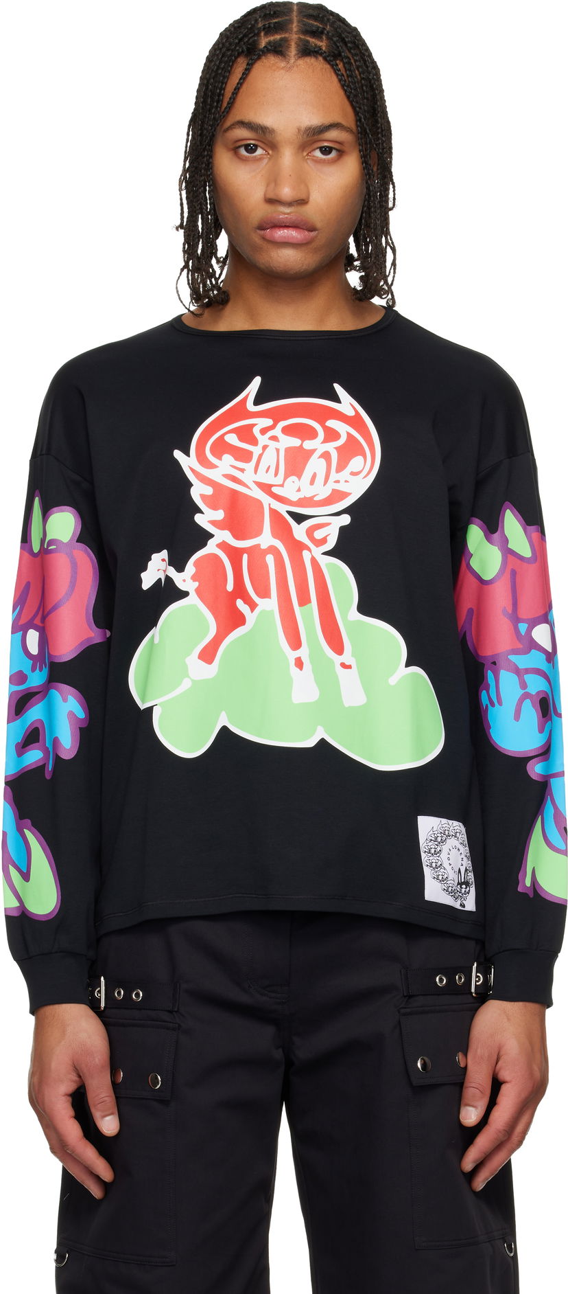 Tričko Chopova Lowena Chopova Lowena Cloud Graphic Long Sleeve Oversized Jersey T-shirt Čierna | 2402