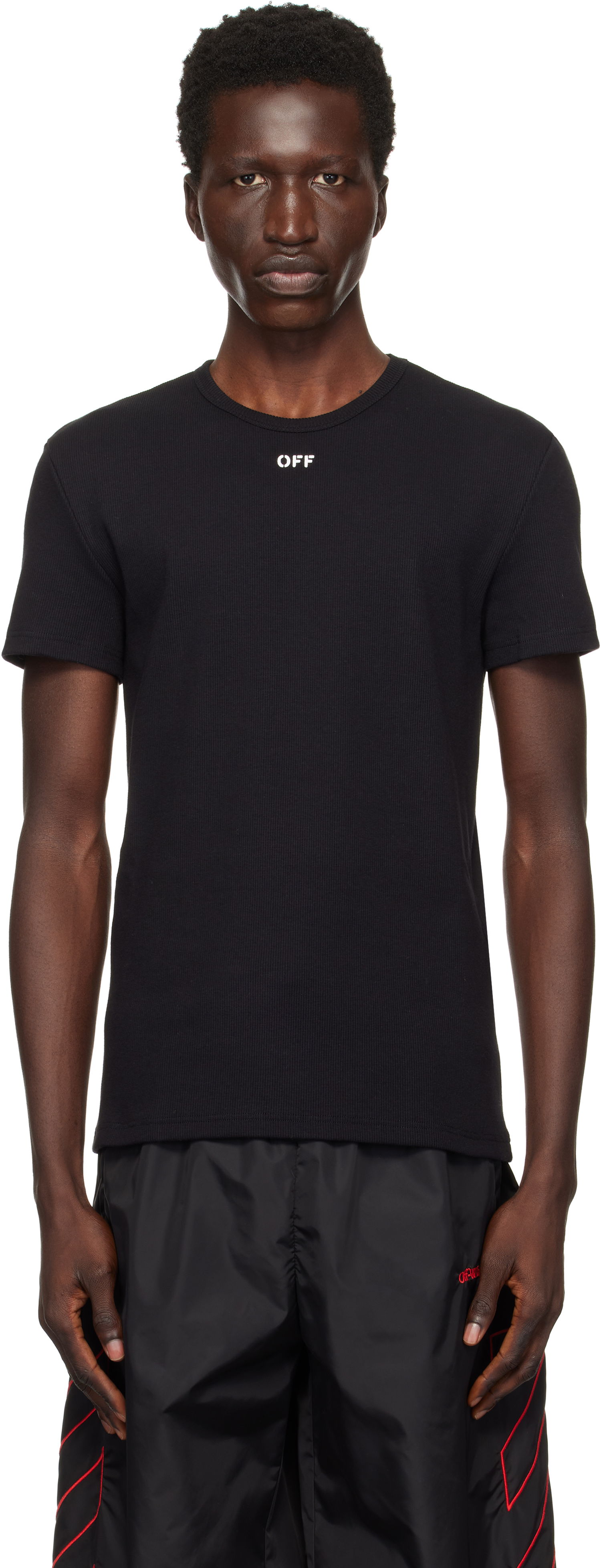Tričko Off-White Rib Knit T-Shirt With Logo Stamp Čierna | OMUY007F24JER0011001, 0