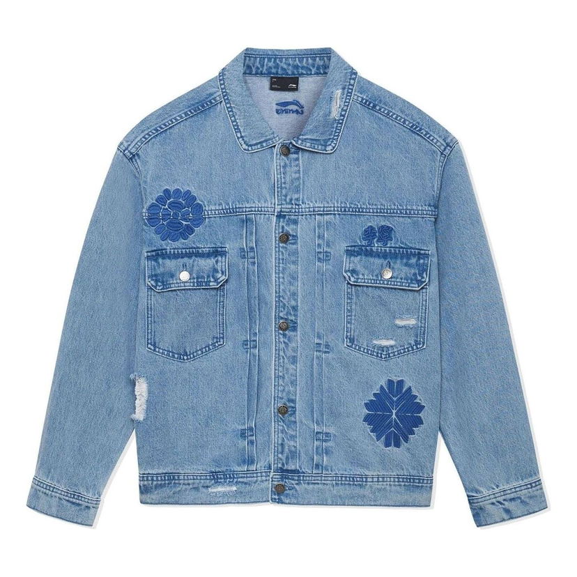 Bunda Li-Ning Embroidered Denim Jacket Modrá | AJDS337-1