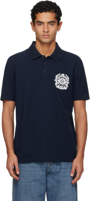 Polo tričko Balmain Print Cotton Polo Navy | FH1GC035GE96, 0