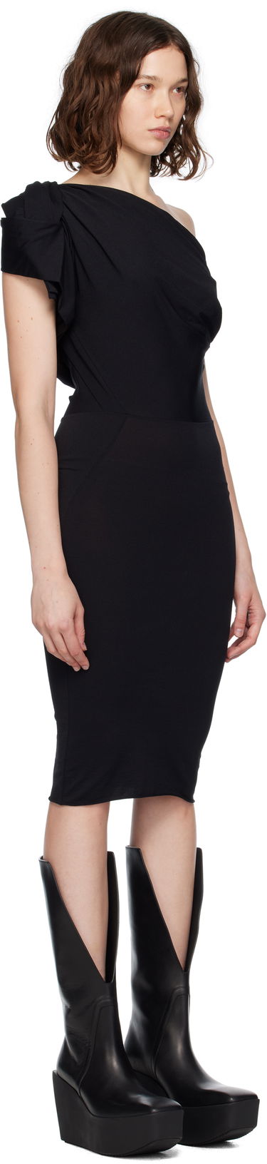 Šaty Rick Owens Concordians Twist One-Shoulder Midi Dress Čierna | RP02E4521 JN, 1