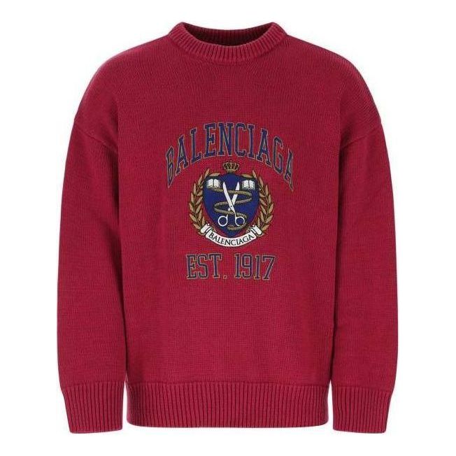 Sveter Balenciaga Balenciaga Est. 1917 College Logo Crewneck Sweater Červená | 675267T32176164