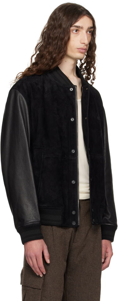 Bomber bunda BOSS Hugo Embossed-Logo Suede & Leather Bomber Jacket Čierna | 50541881, 1