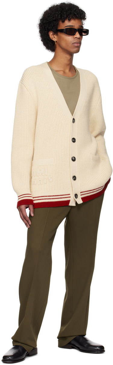 Sveter AMI AMI Paris Wool Ribbed Cardigan Béžová | UKC168.KN0068, 3