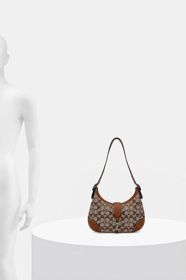 Taška cez rameno Coach Brown Signature Embellished Canvas Shoulder Bag Hnedá | CW654, 5