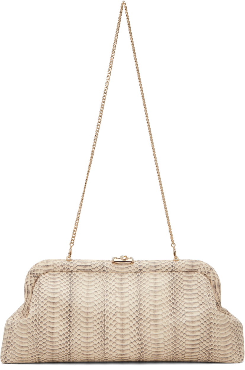 Kabelka Jimmy Choo Skylar Snakeskin-Effect Chain Strap Frame Clutch Béžová | SKYLAR