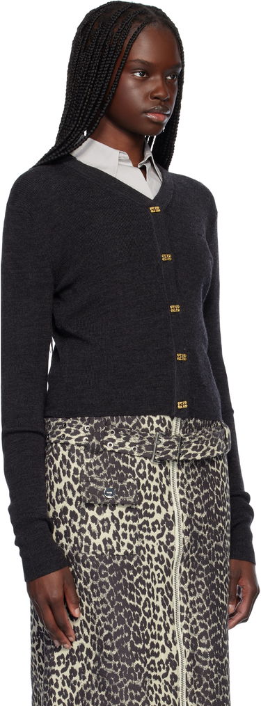 Sveter GANNI Ganni Mini Ribbed Merino Cardigan Šedá | K2474, 1