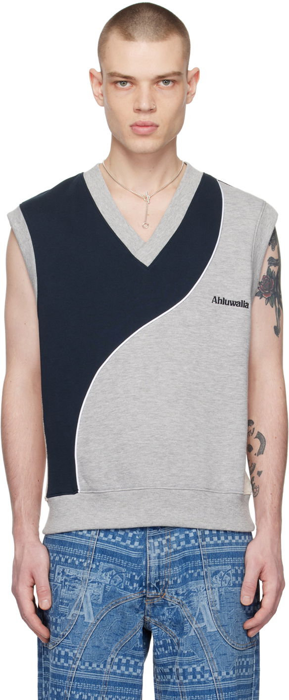 Tielko Ahluwalia Colorblock V-Neck Vest Šedá | M-AHLU-TO016-SS23-FA120-GR, 0