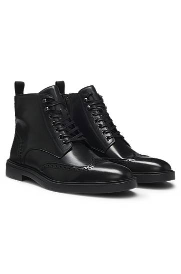 Tenisky a topánky BOSS Leather Brogue Lace-up Boots Čierna | 50552551