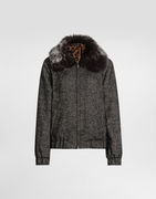 Dolce & Gabbana Chevron Wool Bomber Jacket with Fur Collar