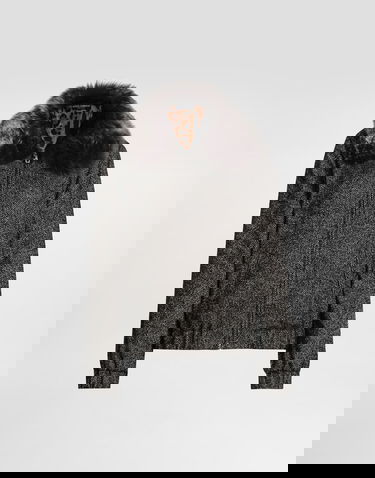 Bomber bunda Dolce & Gabbana Dolce & Gabbana Chevron Wool Bomber Jacket with Fur Collar Šedá | F9S93TFCBAJS8030, 0