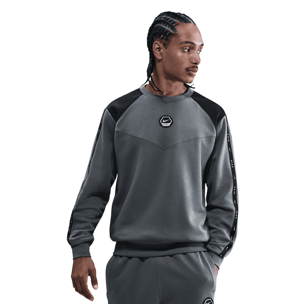 Mikina Nike Sportswear Crewneck Fleece Sweatshirt with Taped Sleeves Šedá | IH4286-068, 0