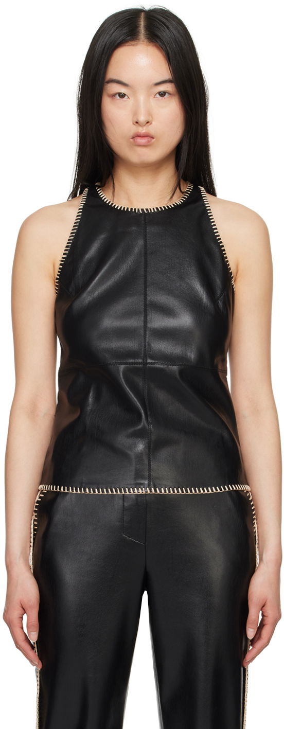 Tielko Nanushka Vegan Leather Tank Top with Braided Trim Čierna | NW24SSTP03499, 0